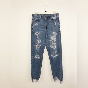 12 Long American Eagle Outfitters High-Rise Distressed Blue Mom Jeans